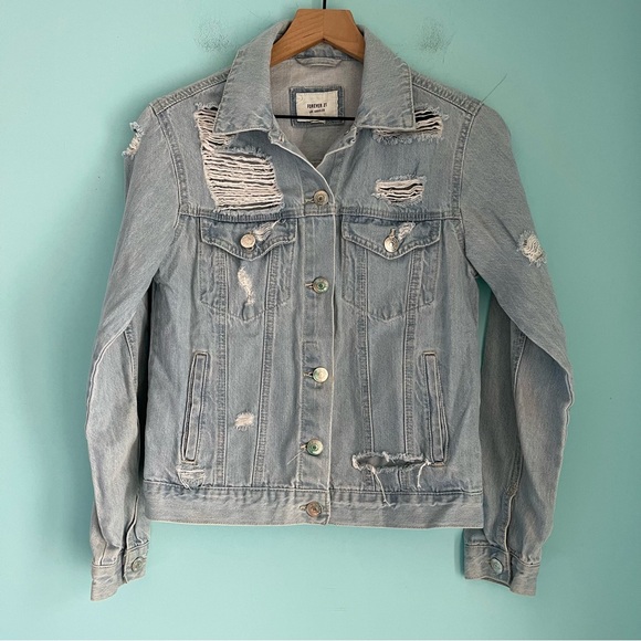 Forever 21 Jackets & Blazers - Forever 21 Y2K Ripped Thrashed Light Wash Denim Trucker Jacket S Freddy Krueger